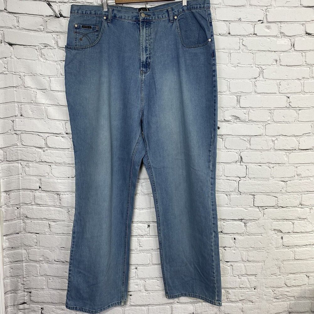LUXE-T Luxury Basics Relaxed Fit Men's Blue Jeans‎ Size 42x33 Distressed Hem